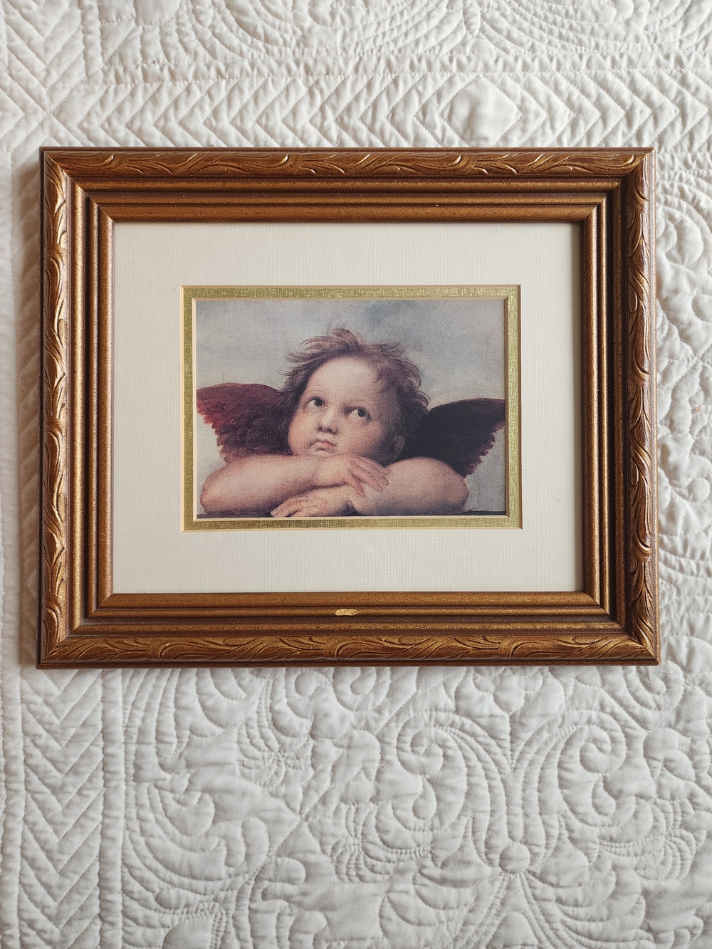 Raphael "Cherub of the Sistine Chapel" Small Print Matted Framed 90s Celestial
